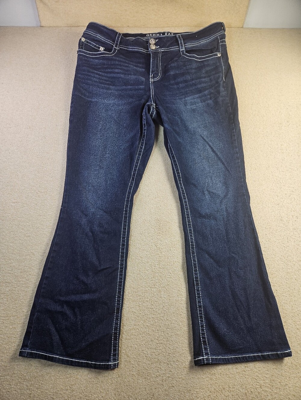 Gemma Rae Women's 18W Dark Wash Bootcut Jeans Feather Pocket Stretch